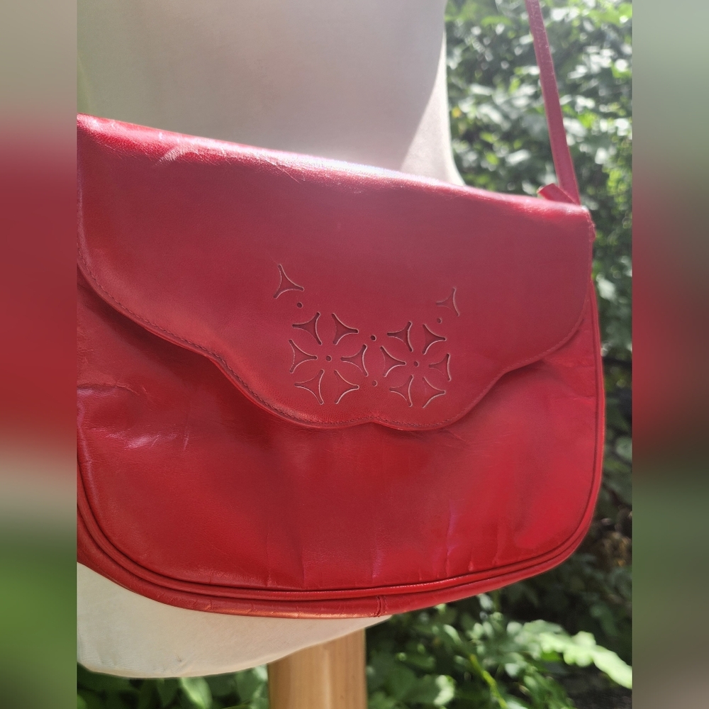 Vintage‎ 80s Red Leather Shoulder Bag Coret Made In Canada Faux Leather - Picture 5 of 10